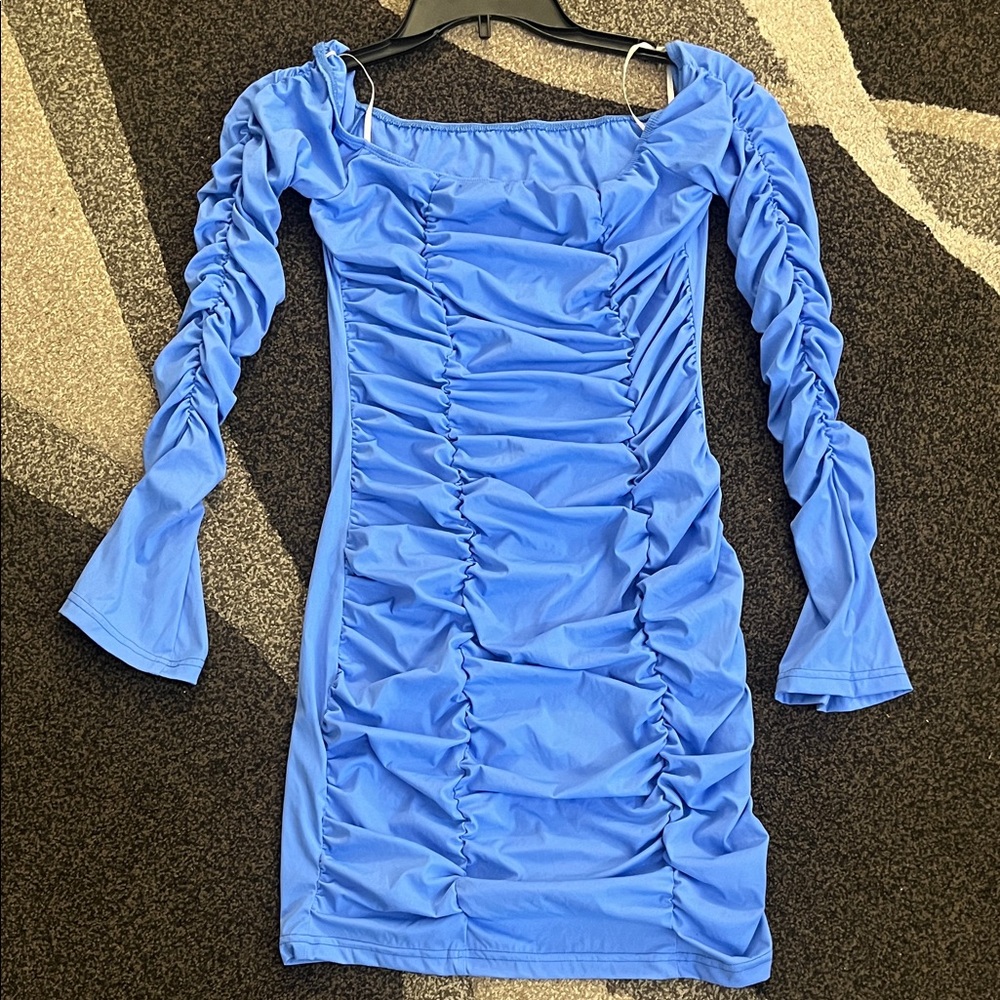SHEIN Tall Blue Ruched Bodycon Mini Dress Size M